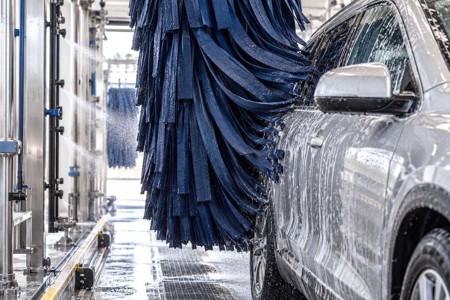 Illustrative cloth wrap brush washing a vehicle
